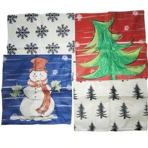 Christmas Pillow Covers Set of 4 Snowman Tree Snowflake Pine Tree Winter Holiday